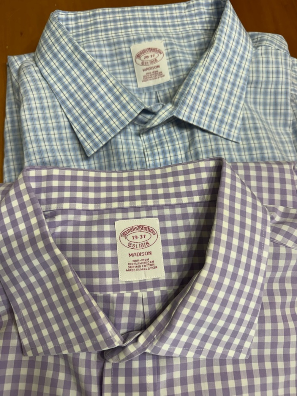 Brooks Brothers Men Madison Dress Shirt 19-37 Spread Collar Lot of 2 Blue Purple